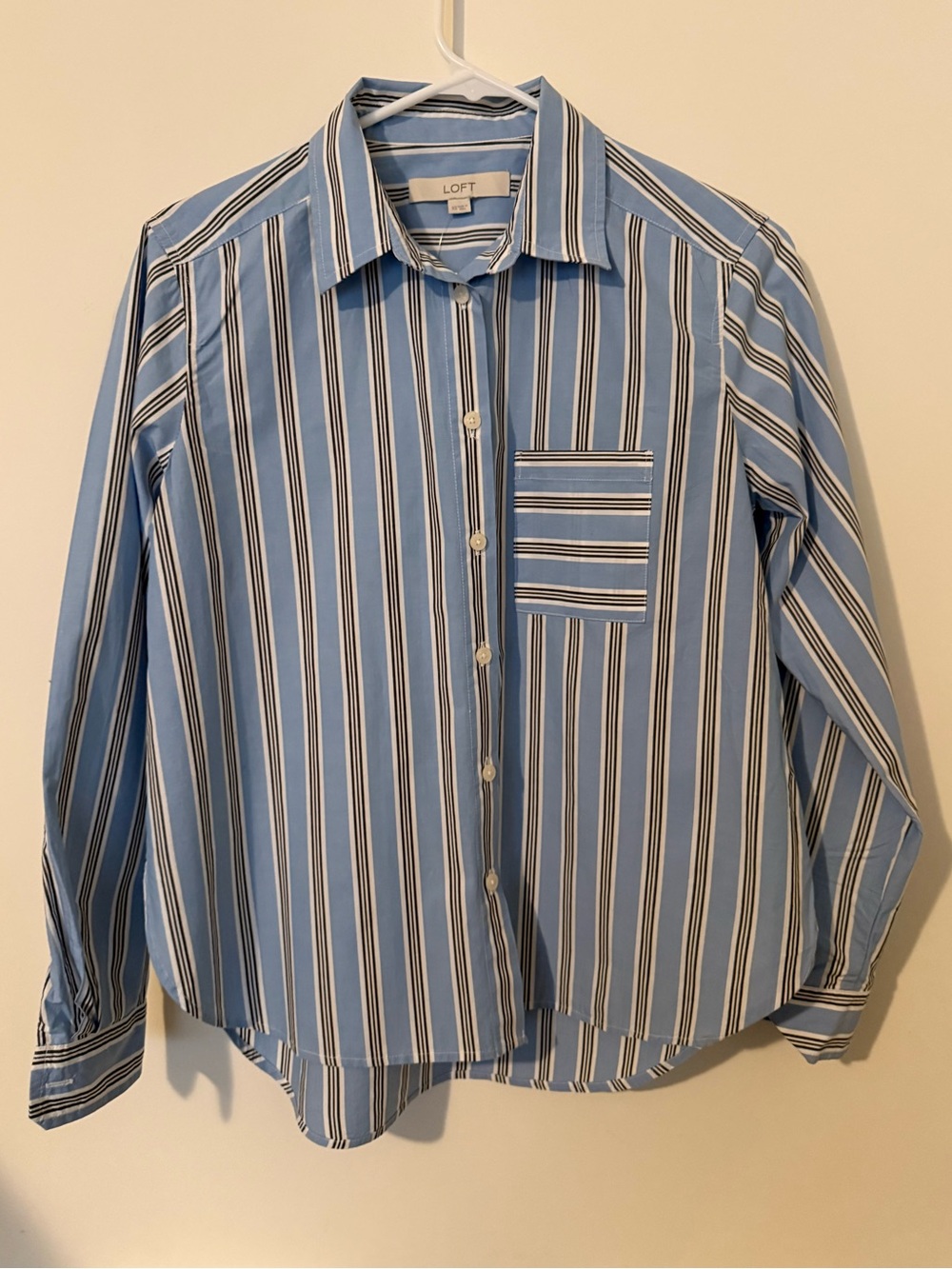 LOFT Light Blue and White Striped Button-Down Shirt